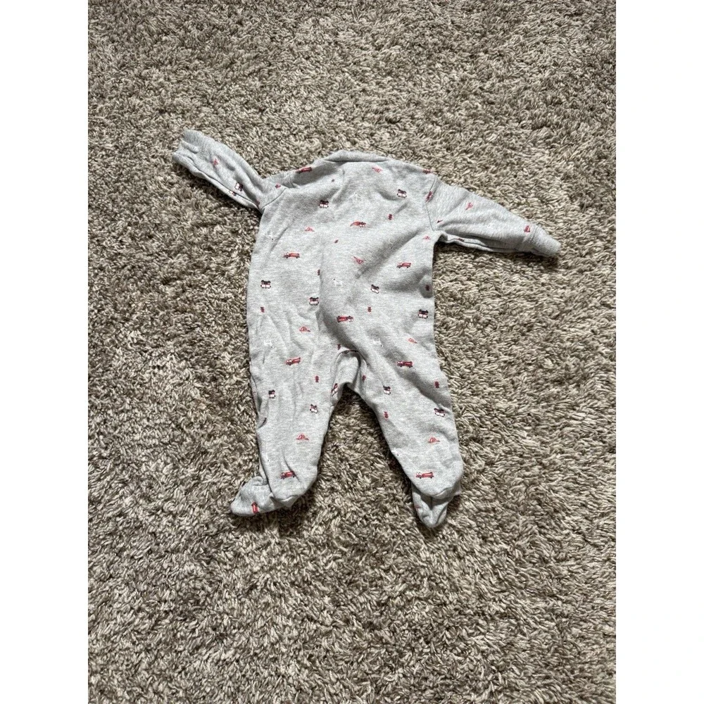 Carter’s Baby Boy Fire Truck Footed Sleeper Pajamas Gray 3M Zip-Up